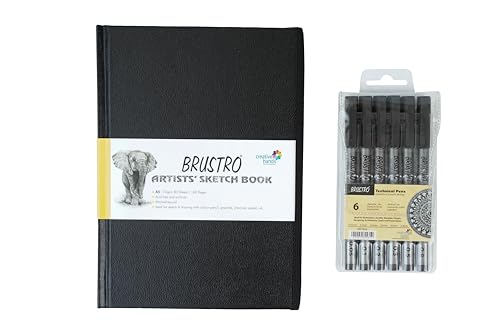 Brustro Artists Sketch Book Stitched Bound A5 Size, 160 Pages Acid Free & Technical Pen, 110 GSM (Set of 6)
