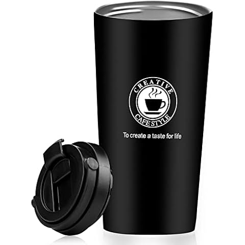 iYInJuan Taza Térmica de Café de Acero Inoxidable con Aislamiento de Doble Pared al Vacío (500Ml/17oz, Negro) Cover