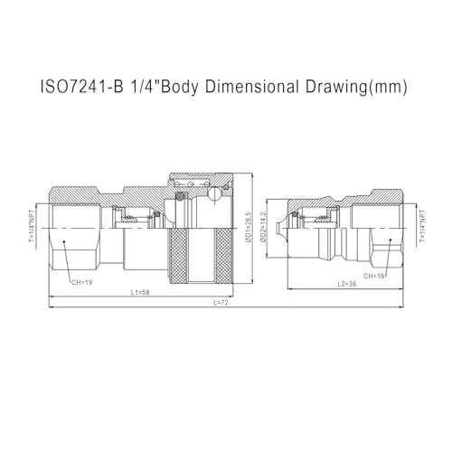 Image of 1 /4 inch NPT ISO 7241-B Hydraulic Quick Disconnect Coupling /Coupler Set w /Dust Caps