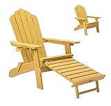 Adjustable Backrest Adirondack Chair, Folding Adirondack Chair with Pullout Ottoman with Cup Holder,