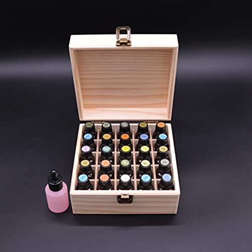 Essential Oil Storage Box Wooden Essential Oils Display Organizer 25 Slots Stand Holder for 15 ml Bottles Nail Polish Collection with Lid