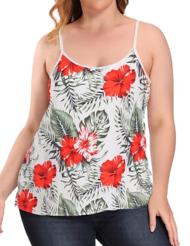 CARCOS Plus Size Padded Built in Bra Tank Top Loose Fitting Flowy Tank Top for Legging Bra Relaxed Summer Camisole Tank Top with Shelf Bra Cup