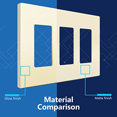 Image of LIDER Decorator Switch Cover, Screwless Wall Plate, Mid-Size 3-Gang 4.88 inch x 6.77 inch, LSWP-33M-LA, UL Listed, Thermoplastic, Matte Light Almond, 1-Pack