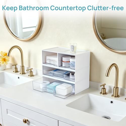 Image of Vtopmart 2 Pack Clear Stackable Storage Drawers,12.1''W Plastic Organizers Bins for Beauty Supplies, Ideal for Vanity, Bathroom, Cabinet, Room Organization, White