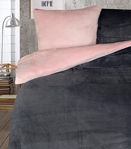 Leonado Vicenti Teddy Plüsch Winter Flausch Cashmere Touch Wendebettwäsche 155 x 220 cm 4 TLG kuschelig warm Rosa Anthrazit