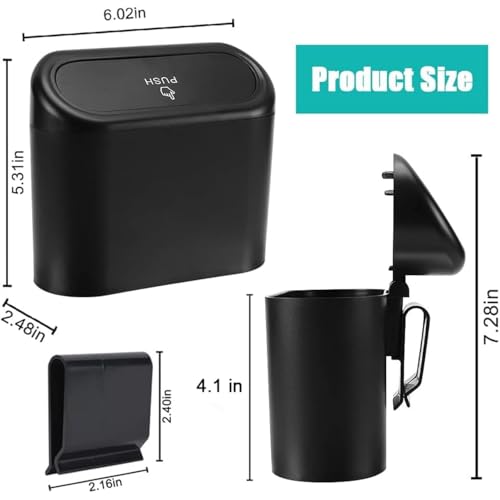 Image of Car Trash Bin with Lid Hanging Back Clip Mini Garbage Container for Car Interior, Push Button Clamshell Dustbin for Door Panel Seat Back Storage with Detachable Hook