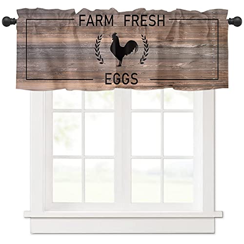 Valance Curtain For Kitchen,Farmhouse Rooster Black Shadow Window Valance For Living Room Scroll,Rod Pocket Valances For Bedroom Decor,Window Treatment Valance 1 Panel 18" X 54" #TOP12