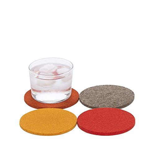 Graf Lantz Bierfilzl Round Felt Coasters - Multi-Color Set Of 4-100% Merino Wool - Water-Wicking, Stain-Resistant, Absorbent (Flame) #TOP1