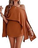 CHICME Women's 3 Piece Summer Outfits Off Shoulder Batwing Sleeve Tops with Bandeau and Skorts Sets Casual Vacation Outfit-br-S