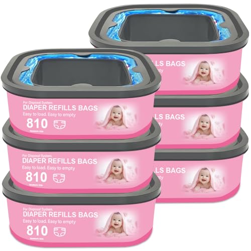 Image of Jumbo Square Refills Disposal Bags Refill Compatible with Genie Diaper Compact, Select Pails(Not Fit Classic Version Pails), Hold Up to 810 Newborn-Sized Diapers Per Refill (6 Pack)