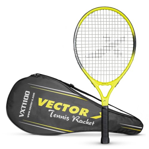Image of Vector X VXT-1100 21 inch Aluminium Lawn Tennis Racquet for Adults & Kids, Lightweight, Durable & Beginner Tennis Racket Gear for Children, for Outdoor Game Play, Practice & Training (Black-Yellow)+Cover