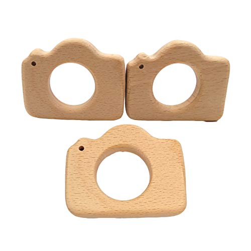 Image of 2pcs Lovely Cartoon Wood Camera Pure Natural Animal Shape Beech Wooden Handmade Pattern DIY Jewelry Making Necklace Pendant