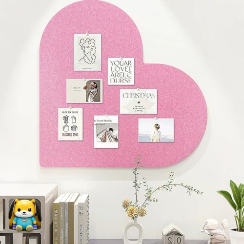 Heart-Shaped Felt Letter Board,Felt Memo Bulletin Panels,Wall Mounted Cork Board for Office Classroom Memory for Jewelry Organizer Wedding Decor (Pink)