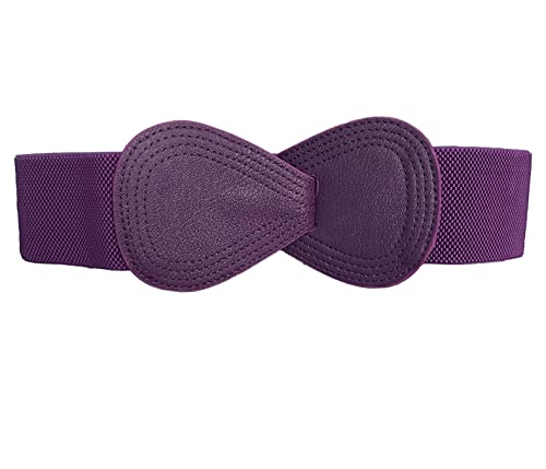 Women 8-Shaped Elastic Belts Stretchy Leather Waistband Wide Stretch Women Dress Belt with Interlock Buckle