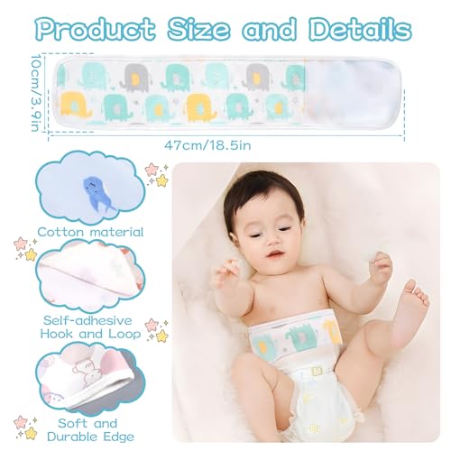 Image of 4 Pack Umbilical Cord Belly Band, Soft Cotton Adjustable Newborn Navel Wrap, Cartoon Infant Tummy Protector for 0-12 Months, Baby Shower Gift