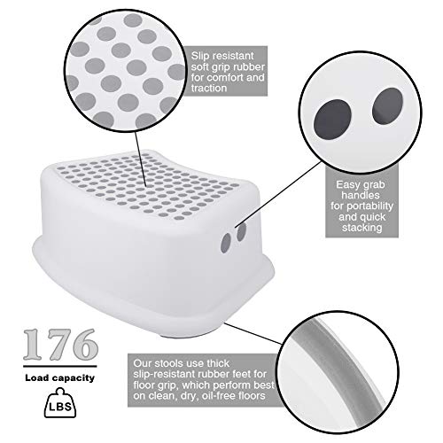 Step Stool For Kids (2 Pack), Toddlers Stool For Potty Training, Bathroom, Kitchen, Bedroom, Toy Room And Living Room. Toilet Stools With Soft Anti-Slip Grips For Safety, Stackable (Grey) #TOP2