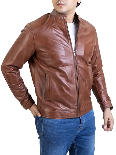 Image of Jild Classical Single Piece Lambskin Leather Jacket Men - Everyday Wear Snap Tab Collar Men's Motorcycle Leather Jacket