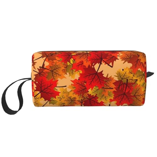 Borsa per il trucco per la ricezione per cosmetici da viaggio da toilette per portatile Organizer Sfondo Autunno Foglie Modello