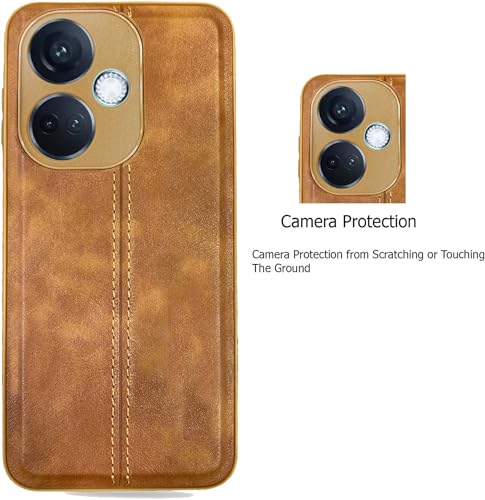 Image of A rtistque Premium Thread Leather Back Cover Case for Oneplus Nord CE 3 5G | Drop Protection | Smooth Grip | Raised Camera Edges| Oneplus Nord CE 3 5G Back Cover - Brown