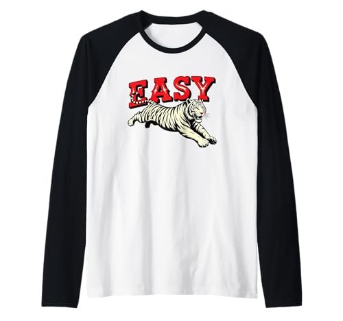 Easy Tiger Leaping White Jungle Cat Retro Graphic Statement Raglan Baseball Tee