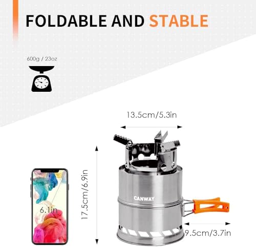 CANWAY Portable Camping Stove Mini Wood Burning Camp Stove for Backpacking Hiking Traveling Survival Cooking Stove Stainless Steel Emergency Folding Camping Stove with Carry Bag - Thumbnail 3