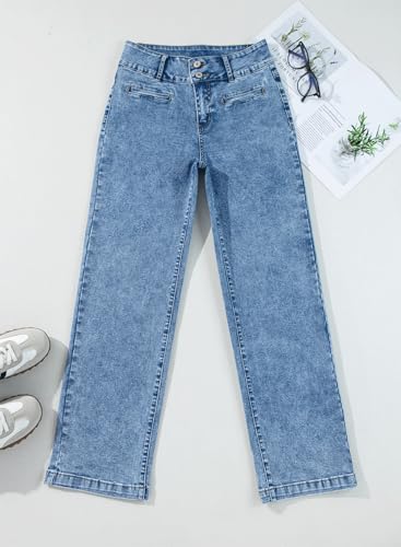 Sidefeel Women's Wide Leg Jeans High Waisted Straight Leg Jeans Stretchy Zimbaplatinum Trendy Loose Denim Pants Light Blue Size 2