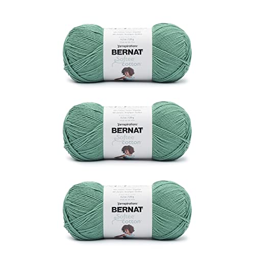 Bernat Softee Cotton Pool Green Yarn - 3 Pack of 120g/4.25oz - Nylon - 3 DK (Light) - 254 Yards - Knitting, Crocheting & Crafts by Bernat - Used condition - US$16.97