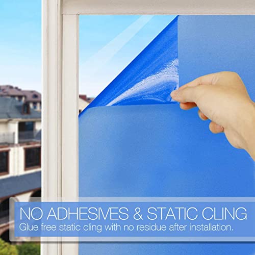 Image of HOME13 Sky Blue Frosted Privacy Window Film Non Adhesive Sun Blocking Heat Control Frosted Glass Sticker for Home, Office, Bathroom (24x80 Inches, Sky Blue Frosted)