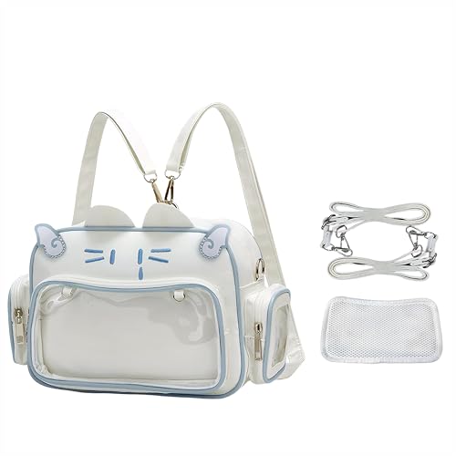 Kawaii Ita Bag Mochila para gatos Y2k Mochila escolar japonesa anime ombro transversal com visor de pino (branca)