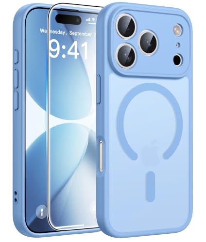 Image of FNTCASE for iPhone 17 Pro Case: Translucent Light Blue Slim Cases Compatible with MagSafe, Full Camera Protection & Tempered Glass Protector, 14FT Military Grade Drop Tested, Matte Skin-Friendly Cover