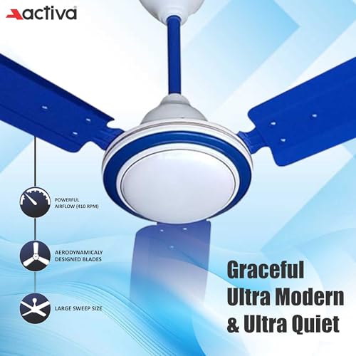 Image of ACTIVA 1200mm Ceiling Fan, High Speed 380 RPM Fan, Anti-Dust Coating, BEE Approved 1 Star Rating, Ceiling Fan for Home & Office, Blue