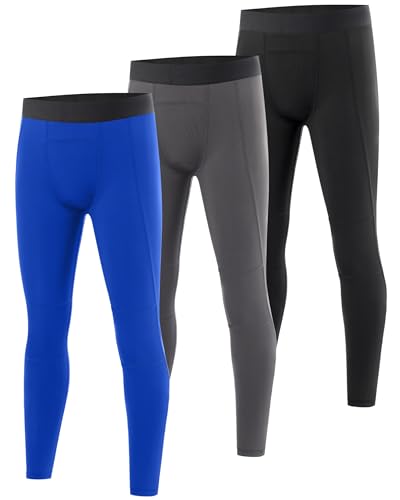 Boys Compression Leggings, Youth Athletic Basketball Base Layer Pants, Kids Quick Dry Tights for Sports Football