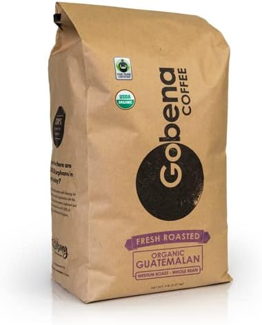Gobena Coffee 5lb Fair Trade Organic Certified Guatemalan Whole Bean Medium Roast, 100% Arabica Specialty Coffee, 80 ounces, 5 pounds, Bulk