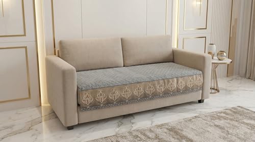 Image of Velvet Quilted Sofa Cover Mat Seat & Back, 3+2 Set, Total L115in H32in (3+2), Gray Color,Anti Skid Backing, 6in Hanging Strap Design, Washable Soft, Anti SLI, Style -Gray-S32
