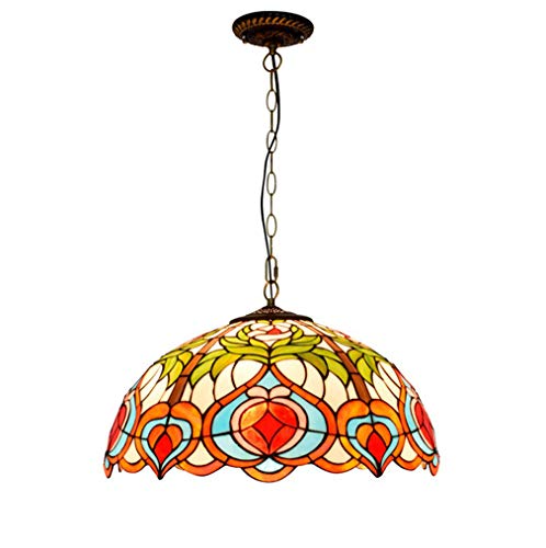 Lustre Tiffany 50cm en vitrail rouge avec suspensions rétro pour plafond