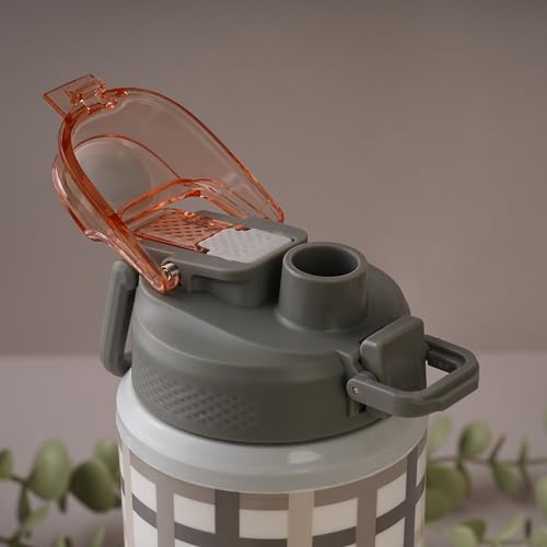Image of Nayasa Duo-Sip Water Bottle - 730ml | Checkered Design | BPA-Free, Dual Sip Modes | Leak-Proof, Insulated Steel Inner | Great for School, College, Work, Sports | Grey