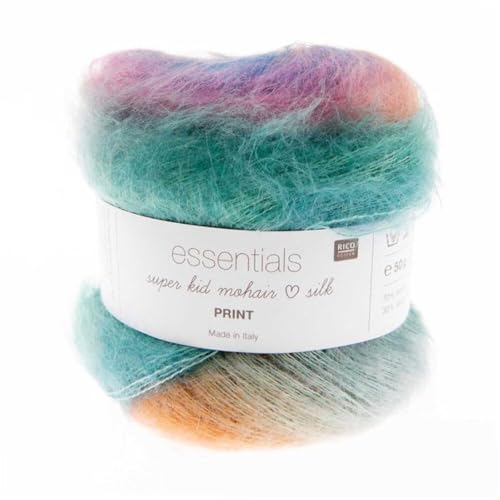 Rico Design Essentials Super Kid Mohair-Seide Print Farbe 5 Feuer, Regenbogen Lace-Garn zum Stricken & Häkeln, 4,5mm Nadel – Bild 2