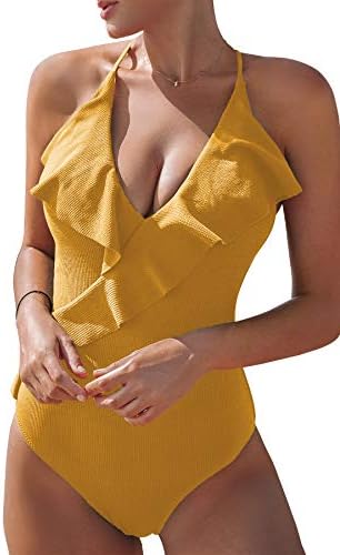 Cupshe Fashion Happy Ending Solid One-Piece Swimsuit Beach Swimwear Bathing Suit (S),Yellow