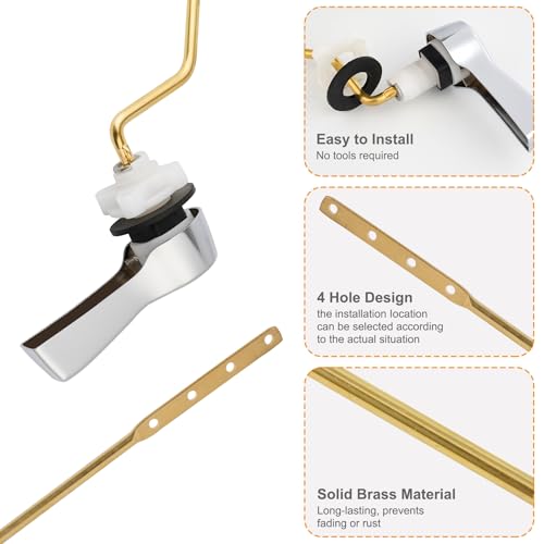 Image of Hibbent Universal Metal Side Mount Toilet Handle Replacement Kit, Brass Toilet Flush Tank Lever with Stainless Steel Flapper Chains for Most Toilets, Chrome Finish