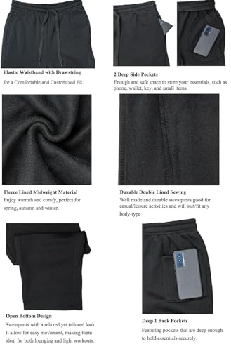 Midweight Fleece Sweatpants for Men with Pockets Active Gym Athletic Drawstring Baggy Loose Sweat Pants Open Bottom2