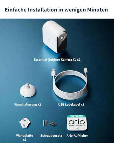 Arlo Essential 3 XL Batterie 2K &Uuml;berwachungskamera Aussen WLAN, Kabellos, 2K HD Video, Farbnachtsicht, Licht, Bewegungsmelder, Sirene, 2-Wege Audio, Arlo Secure Plan Testzeitraum, 2 Kameras