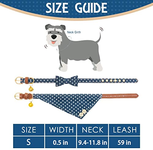 Image of EXPAWLORER Dog Collar and Leash Set - Classic Polka Dots Bow Tie & Bandana Collar with Bell, Tangle-Free Leash, Adjustable for Small to Large Dogs & Cats