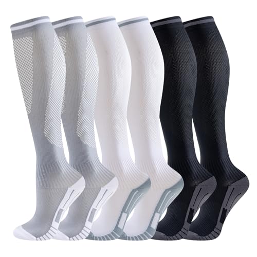 Niorasen Compression Socks for Women & Men, 3 Pairs Flight Socks, Travel Socks, Compression Stockings Best Fit Running, Football, Flying, Medical, Prevent Varicose Veins, Promote Circulation
