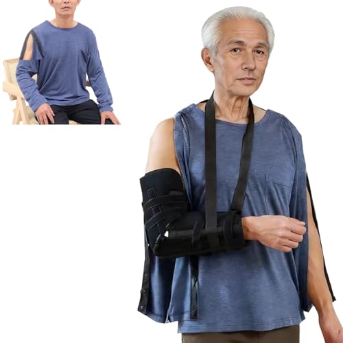 [LAROTSUBA] 介護Tシャツ 護ゆるゆるな衣服 腕を骨折した時の服 両脇全開ワンタッチボタンあき衣服 肩開 着脱が簡単 寝たきり 術後 入院 点滴 長袖 男女兼用(ブルー，M)
