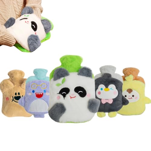 MHwan Bouillotte eau Chaude, Bouillotte peluche pour Enfants et Adultes, 1L Bouillote Animal Panda Mignon, sûr, Antidéflagrant et étanche, Amovible pour Le Nettoyage housse Bouillotte