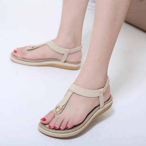 KUNWFNIX Flat Sandals for Women Dressy Summer Comfortable Bohemian Elastic Ankle Strap Beach Walking Sandals for Women - Image 6