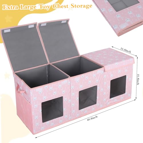 Legestori Large Stackable Storage Bins with Lids, Collapsible Sturdy Storage Organizer Boxes Bins Baskets, Foldable Closet Organizer Baskets for Home (Pink, L) by Legestori - Used condition - Image 2
