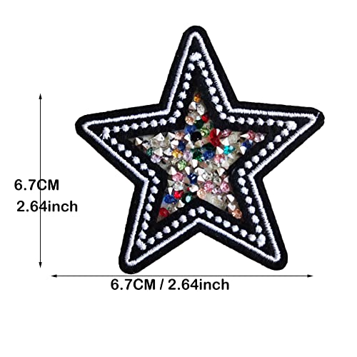 2 Pack Color Twinkling Stars Iron On Sew On Patch, Bling Crystal Rhinestone Emblem Embroidered Badge For Backpacks,Jeans, Jacket, Bags (Stars) #TOP1