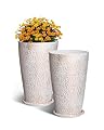 VEVOR Set of 2 Tall Outdoor Planters 21" H, Round Large Planters for Front Porch and Patio, Stone Finish Flower Tree Plant Pots