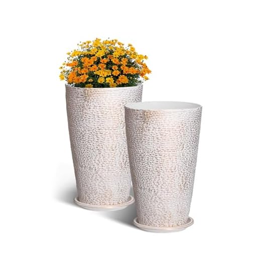 VEVOR Pot de Fleurs, Lot de 2, Grande Jardinière Plantes Conique 530 mm, Finition en Pierre, Design Élégant, Système de Drainage Efficace, pour Porche, Patio, Bureaux, Extérieur, Intérieur, Beige